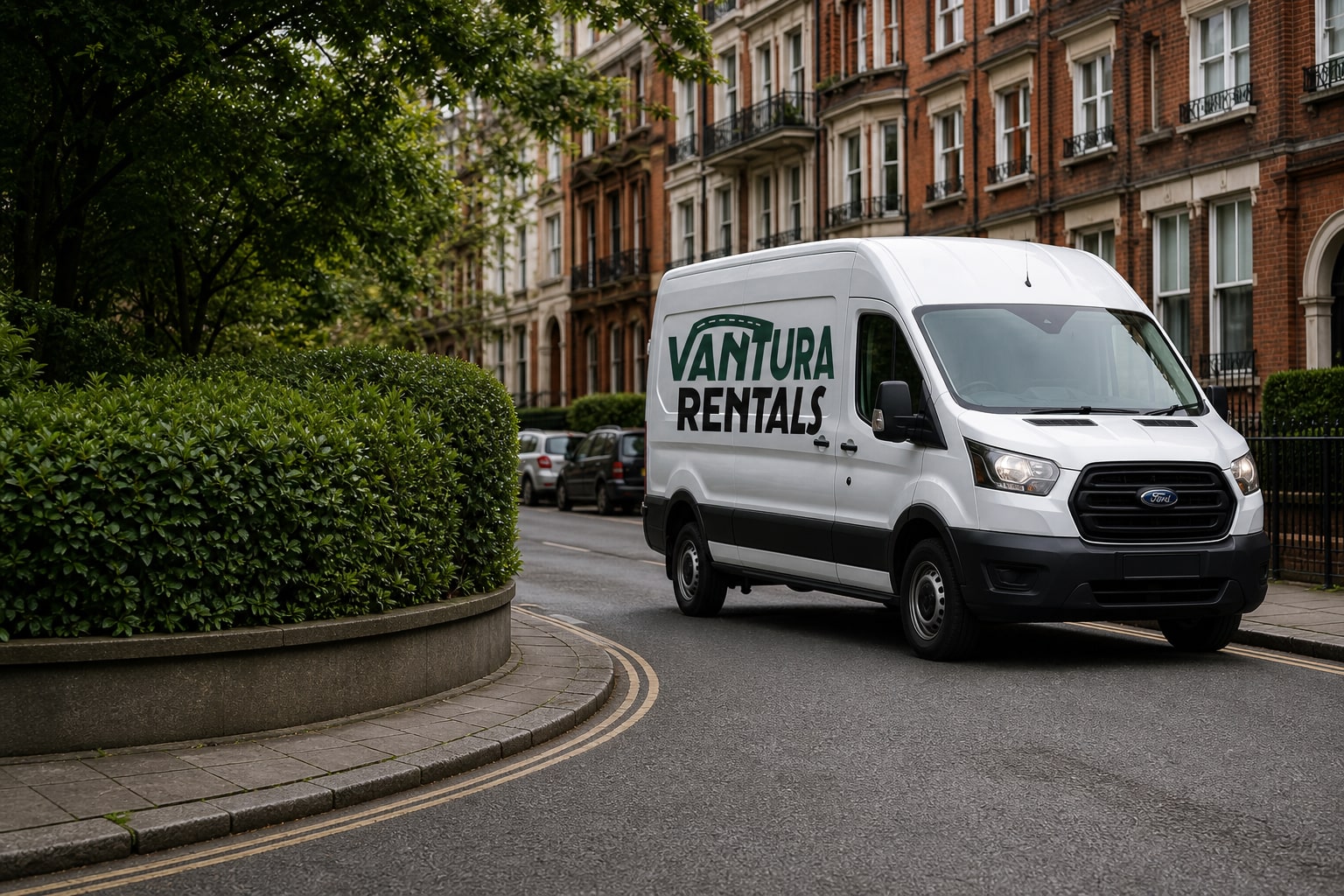 White hire van on a residential UK street